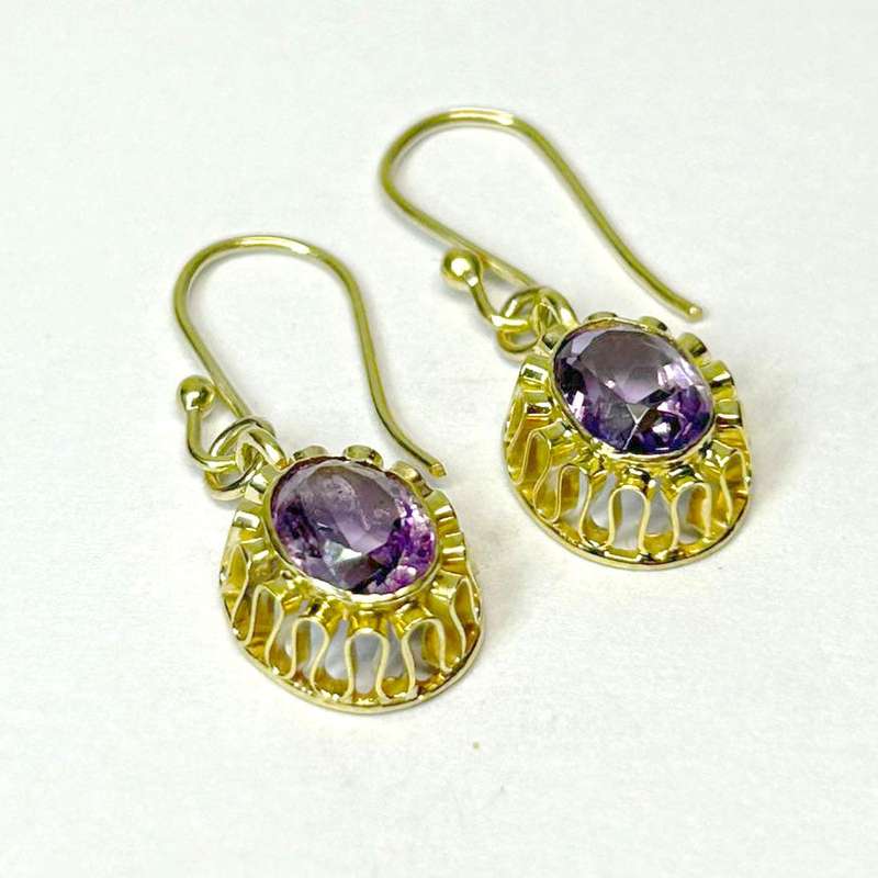 Pair 9 Carat Gold Amethyst Earrings