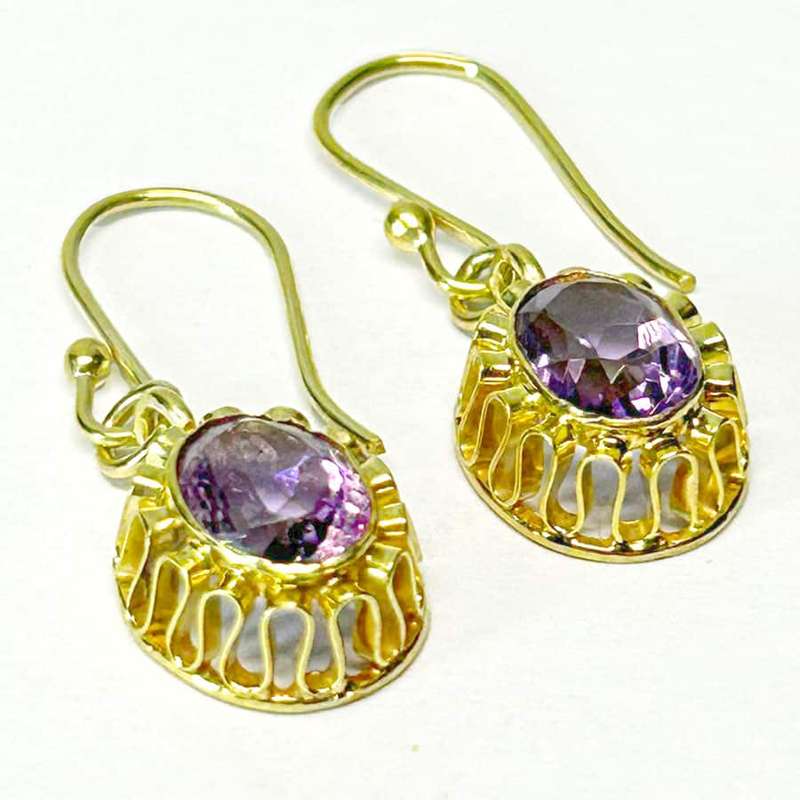 Pair 9 Carat Gold Amethyst Earrings
