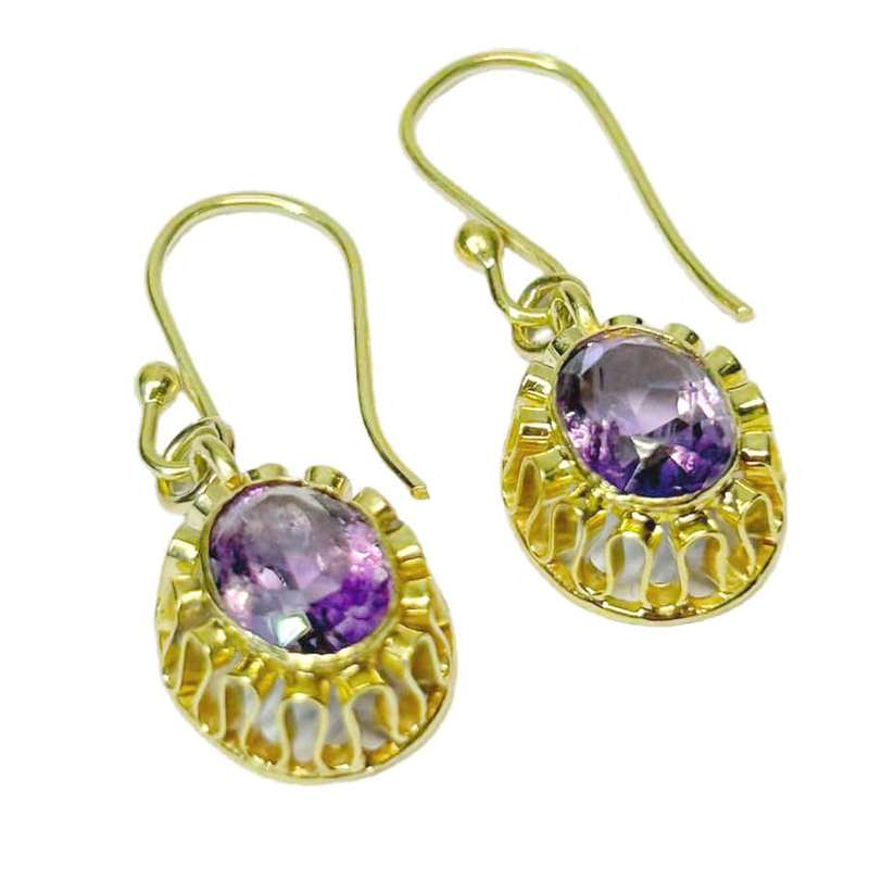 Pair 9 Carat Gold Amethyst Earrings