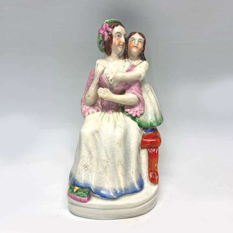 Victorian Staffordshire Flat Back Figure Lady With Child C1850