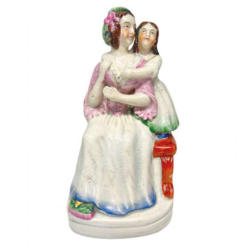 Victorian Staffordshire Flat Back Figure Lady With Child C1850