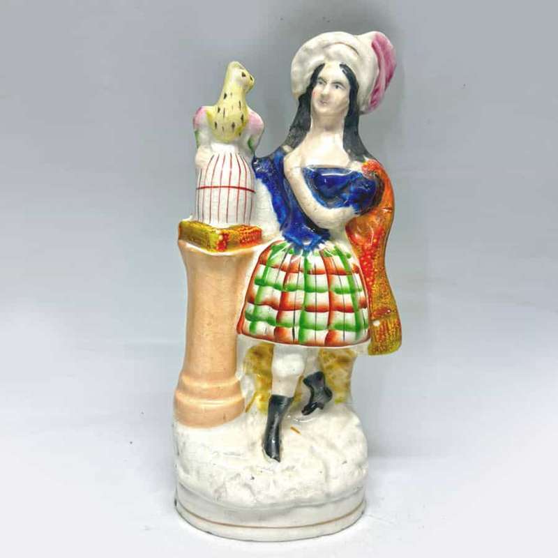 Victorian Staffordshire Flat Back Figure With Cage And Bird C1850