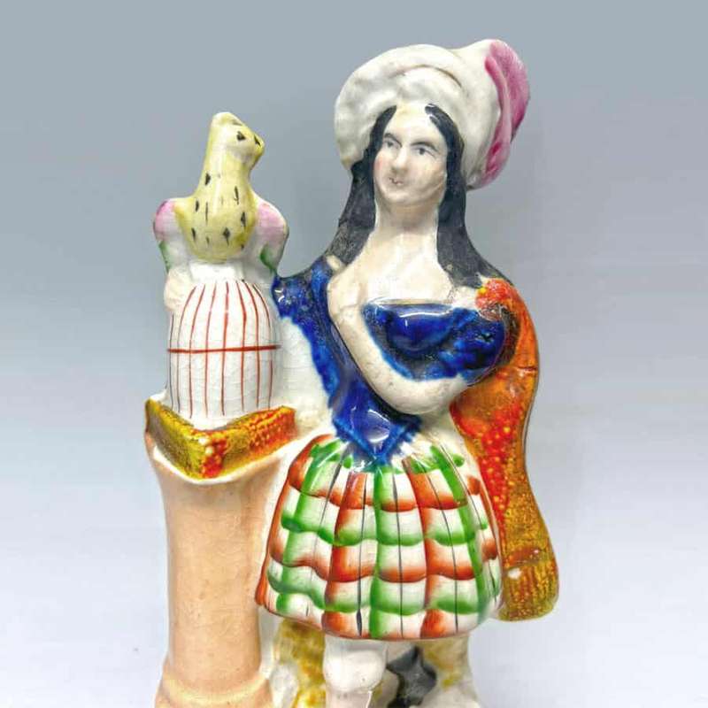Victorian Staffordshire Flat Back Figure With Cage And Bird C1850