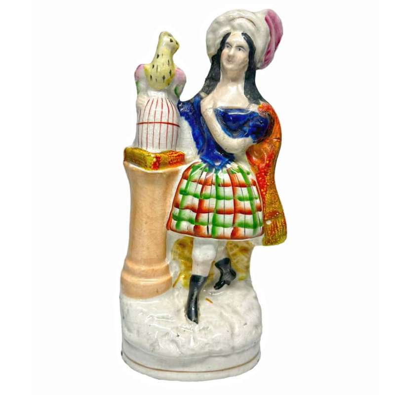 Victorian Staffordshire Flat Back Figure With Cage And Bird C1850