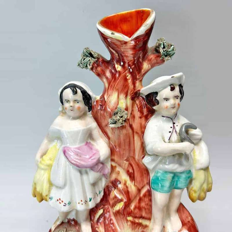 Victorian Staffordshire Flat Back Spill Vase Harvest Children C1850