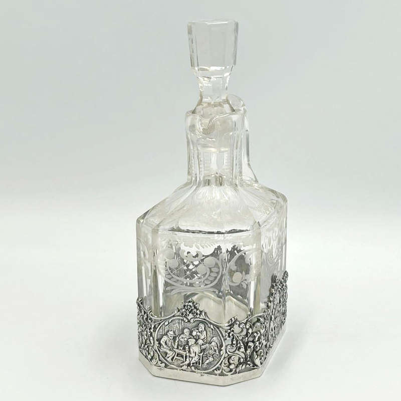 Dutch Silver Mounted Etched Glass Claret Jug