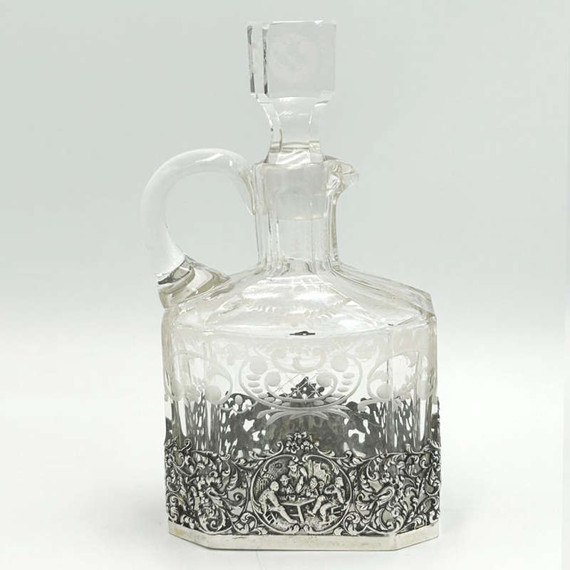 Dutch Silver Mounted Etched Glass Claret Jug