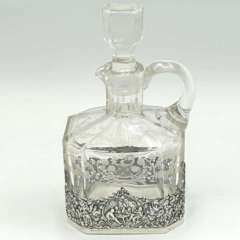 Dutch Silver Mounted Etched Glass Claret Jug