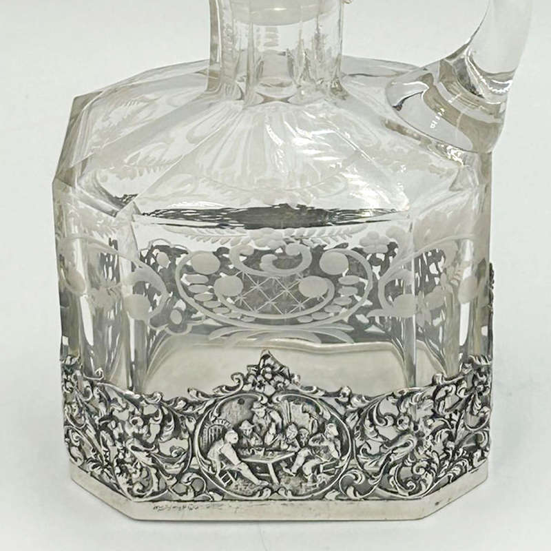 Dutch Silver Mounted Etched Glass Claret Jug