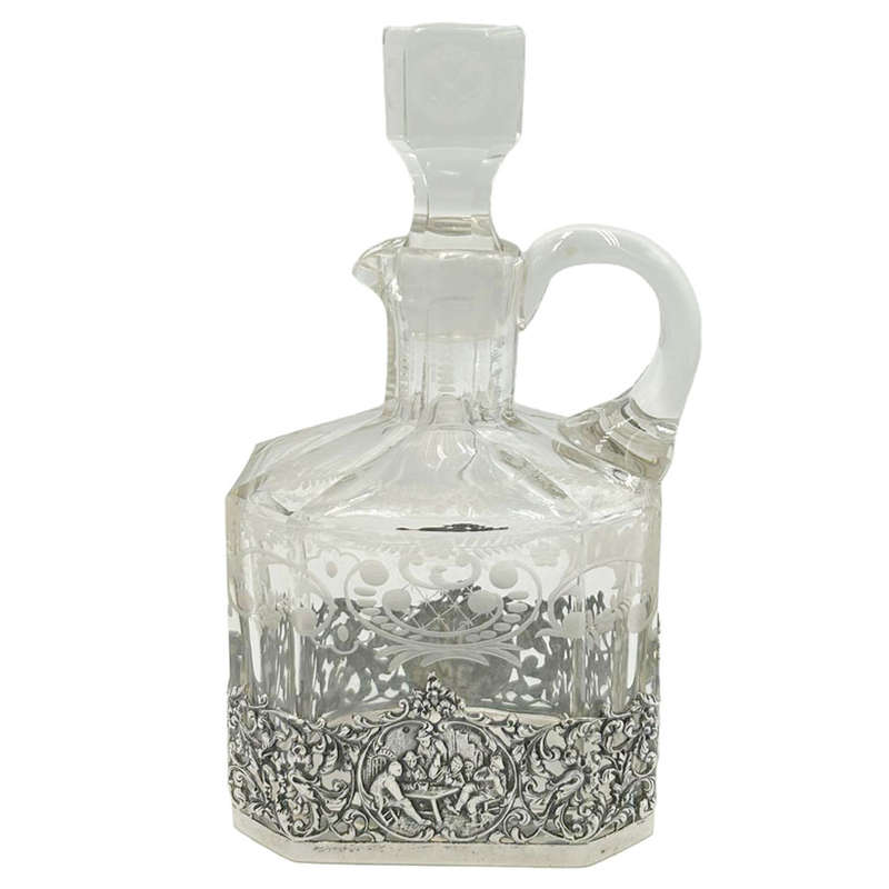 Dutch Silver Mounted Etched Glass Claret Jug