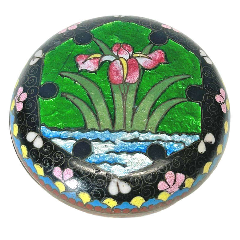 Japanese Cloisonné Iris Covered Bowl 20th