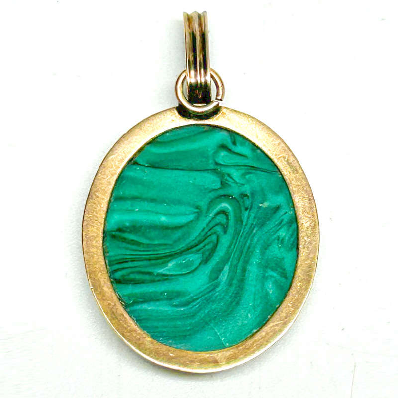 14ct Gold Micromosaic Venice Scene Pendant Set in Malachite C1860