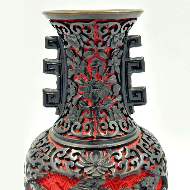 Cinnabar Chinese Hand Carved Dragon Dual Tone Vase 20cm
