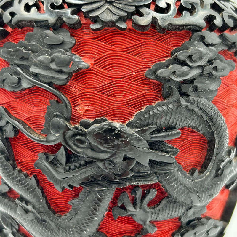 Cinnabar Chinese Hand Carved Dragon Dual Tone Vase 20cm