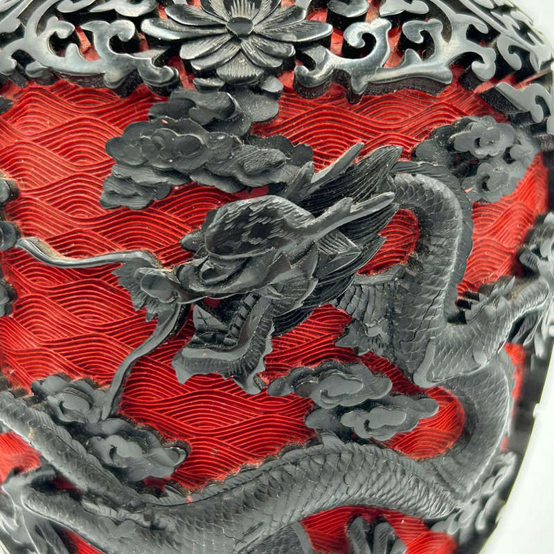 Cinnabar Chinese Hand Carved Dragon Dual Tone Vase 20cm