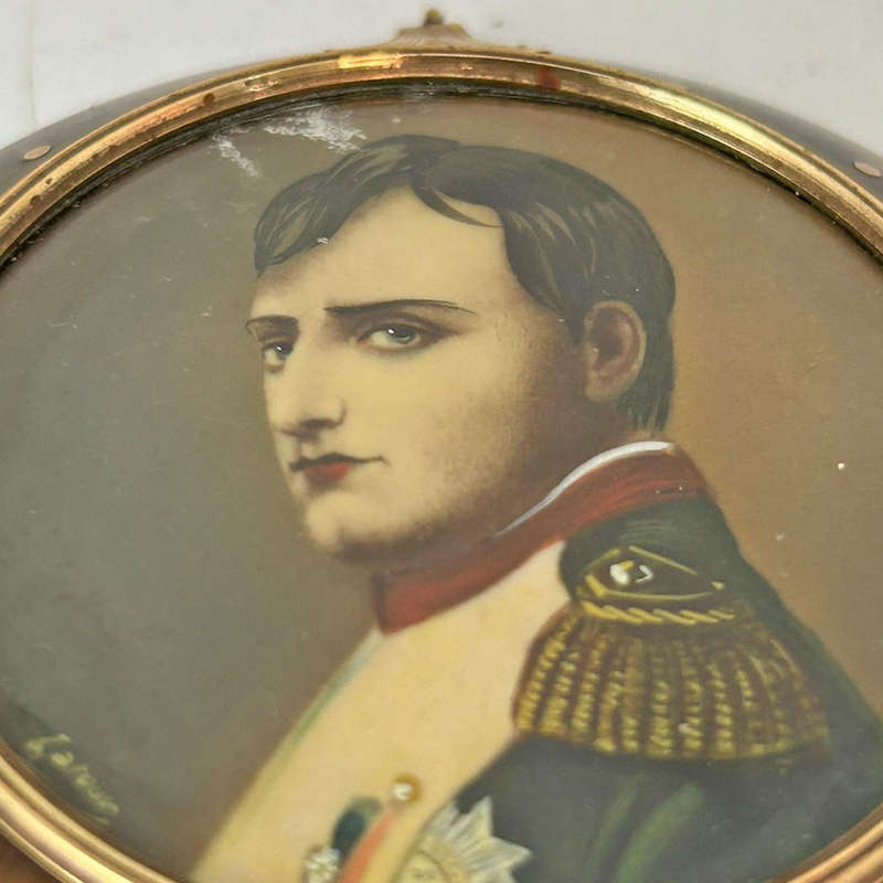 French Gold Mounted Tortoiseshell Pair  Of Miniature Portrait Paintings of Napoleon & Josephine
