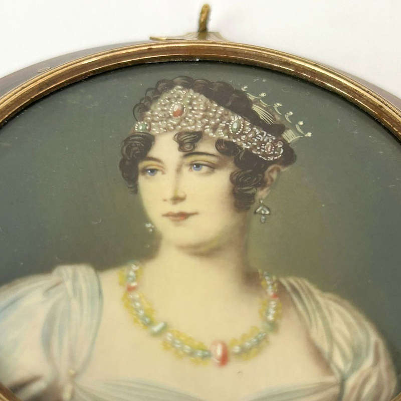 French Gold Mounted Tortoiseshell Pair  Of Miniature Portrait Paintings of Napoleon & Josephine