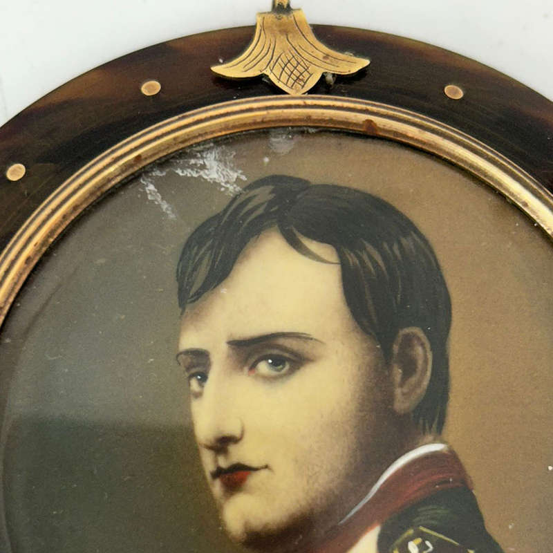 French Gold Mounted Tortoiseshell Pair  Of Miniature Portrait Paintings of Napoleon & Josephine