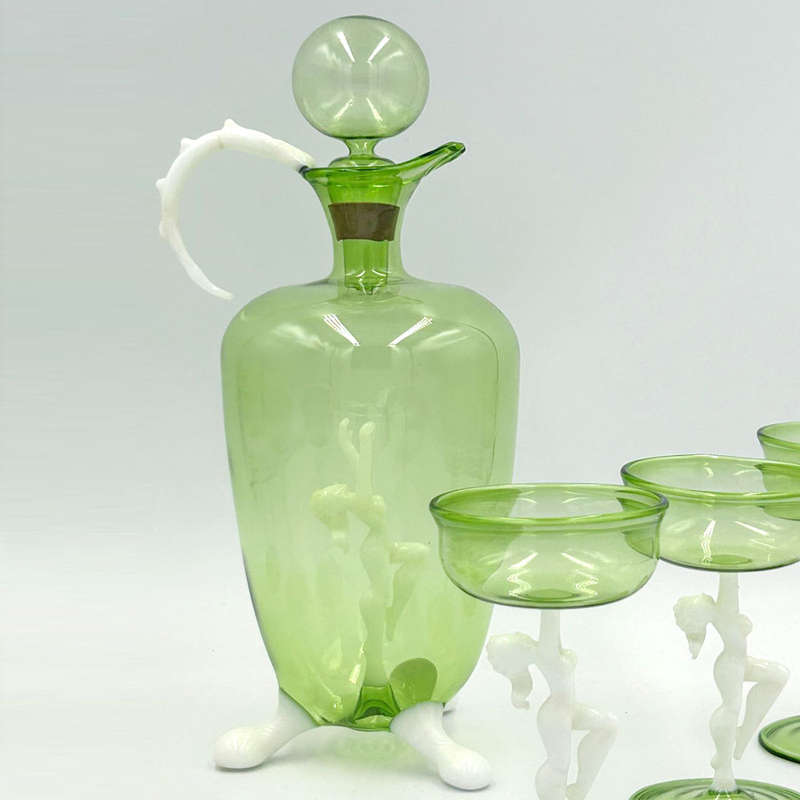 Art Deco Bimini Lauscha Dancer Glass Decanter Set Austria 1920