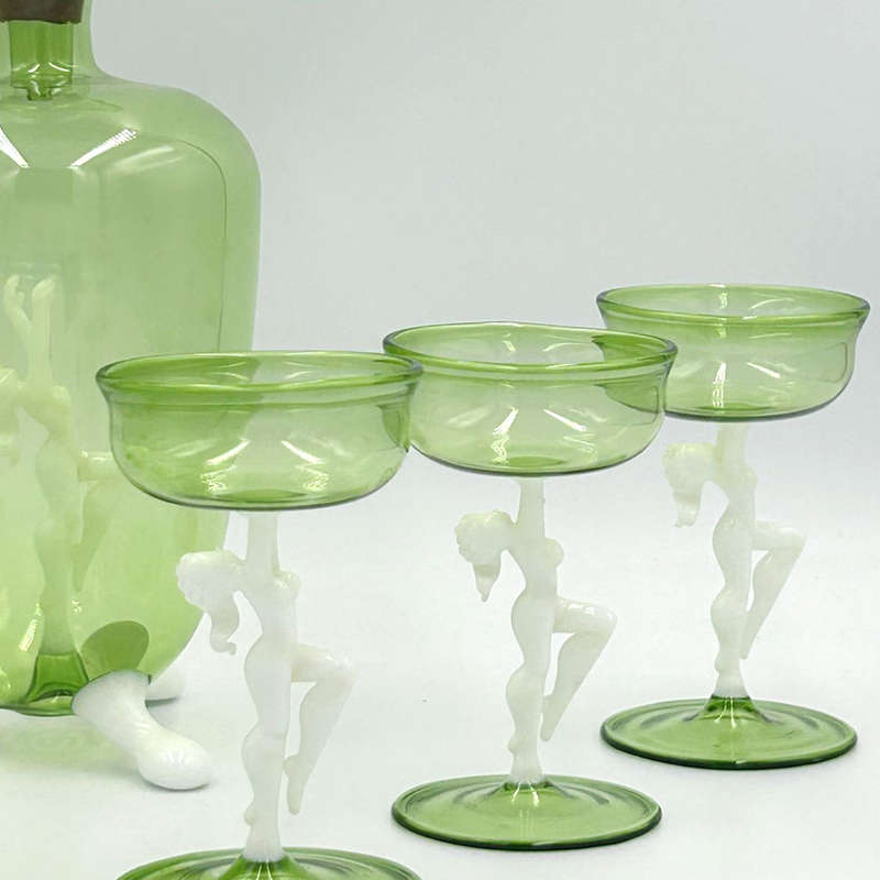 Art Deco Bimini Lauscha Dancer Glass Decanter Set Austria 1920