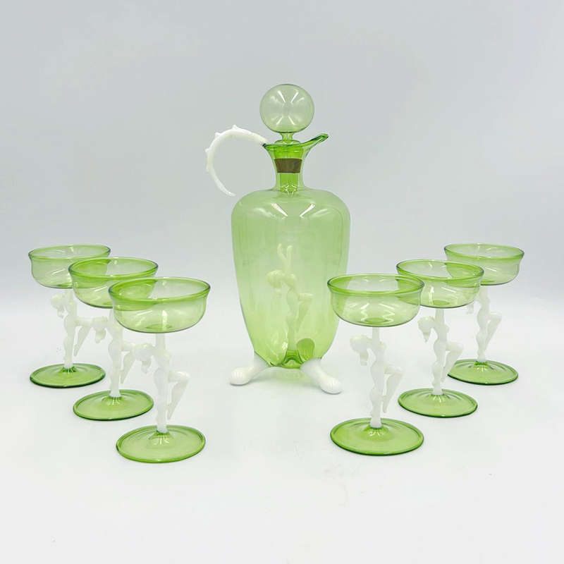 Art Deco Bimini Lauscha Dancer Glass Decanter Set Austria 1920