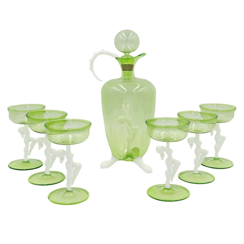 Art Deco Bimini Lauscha Dancer Glass Decanter Set Austria 1920
