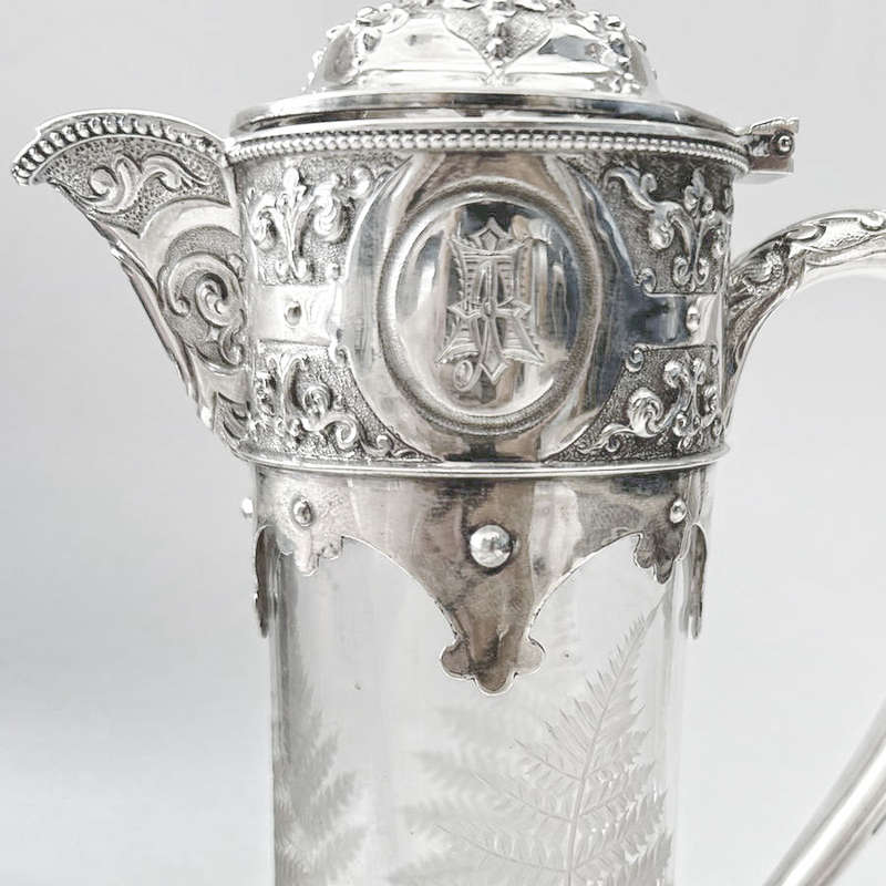 Hallmarked Silver London 1876 Claret Jug Fern Etched Glass