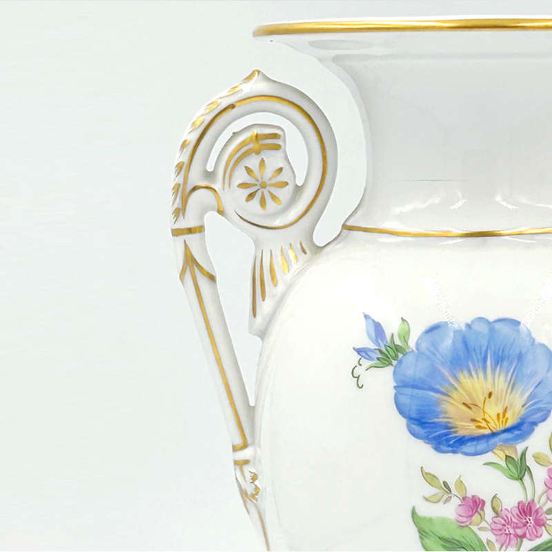 Meissen Double Handled Vase Hand Painted Flowers 20th