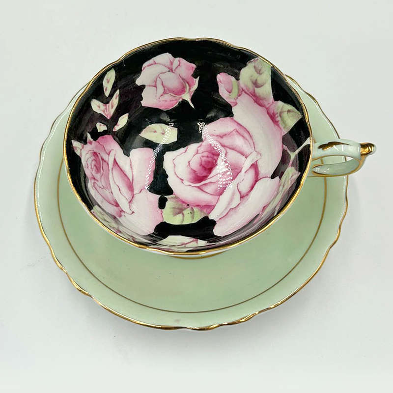 Paragon Her Majesty Pink Rose Floral Cabinet Cup Duo