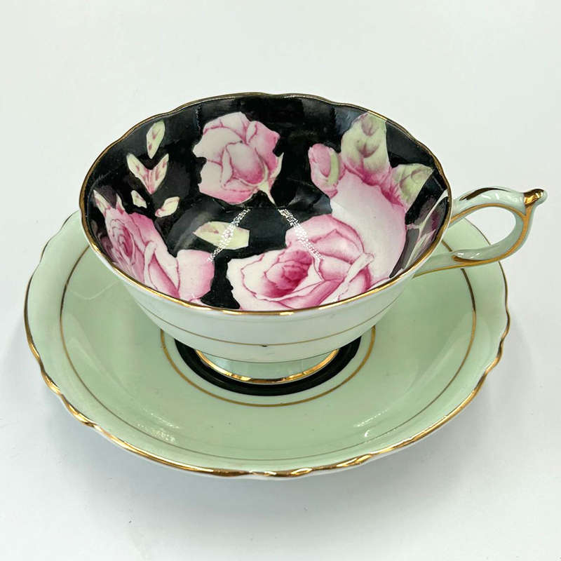 Paragon Her Majesty Pink Rose Floral Cabinet Cup Duo
