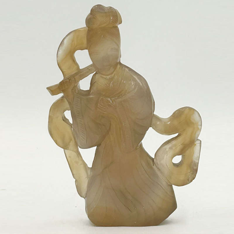 Chinese Brown Jade Carving Of A Chinese Lady 20th