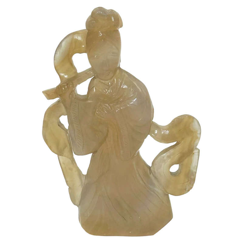 Chinese Brown Jade Carving Of A Chinese Lady 20th