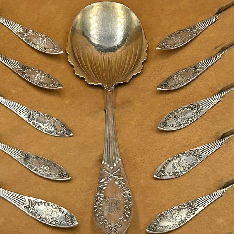 German Silver Fruit Set Boxed By C W Wilcke and Gierth