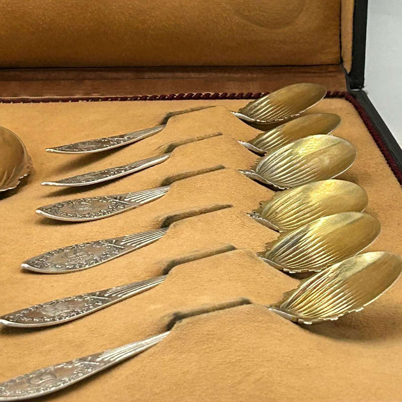 German Silver Fruit Set Boxed By C W Wilcke and Gierth