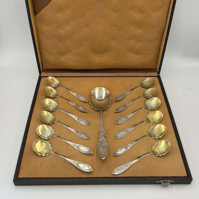 German Silver Fruit Set Boxed By C W Wilcke and Gierth