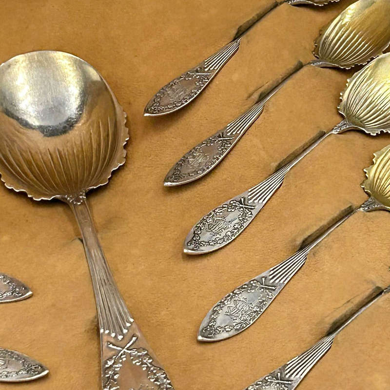 German Silver Fruit Set Boxed By C W Wilcke and Gierth