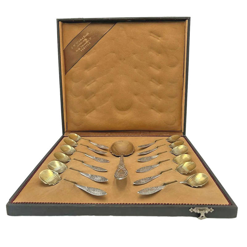 German Silver Fruit Set Boxed By C W Wilcke and Gierth