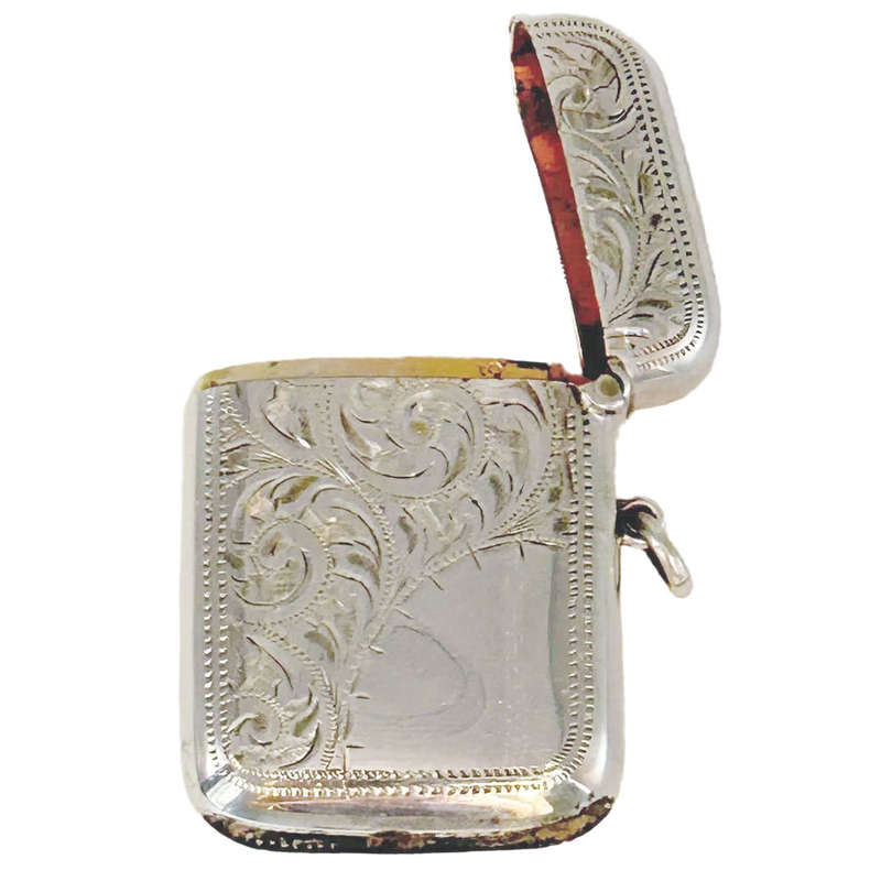 Hallmarked Silver Vesta Case Floral Chased Birm 1905
