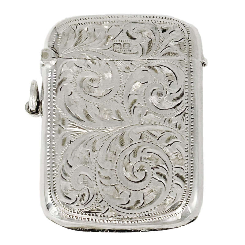 Hallmarked Silver Vesta Case Floral Chased Birm 1905