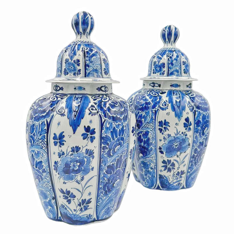 Pair Delft Dutch Blue and White Urns Theodorus van Lingen 1911