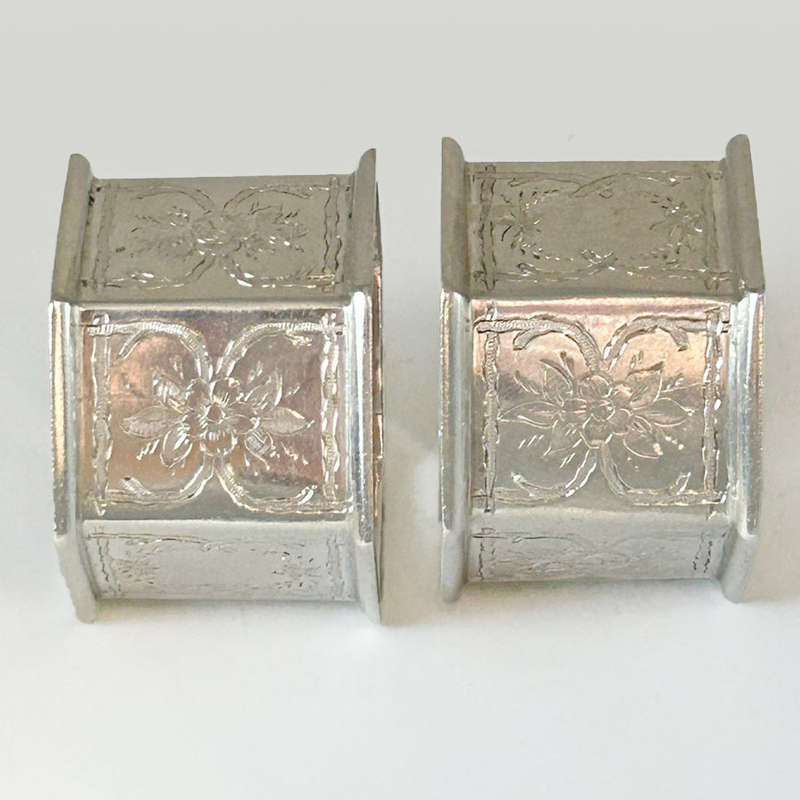 Pair Hallmarked Silver Boxed Serviette Rings Birmingham 1889