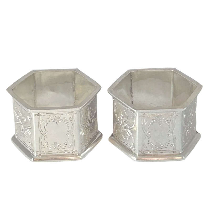 Pair Hallmarked Silver Boxed Serviette Rings Birmingham 1889