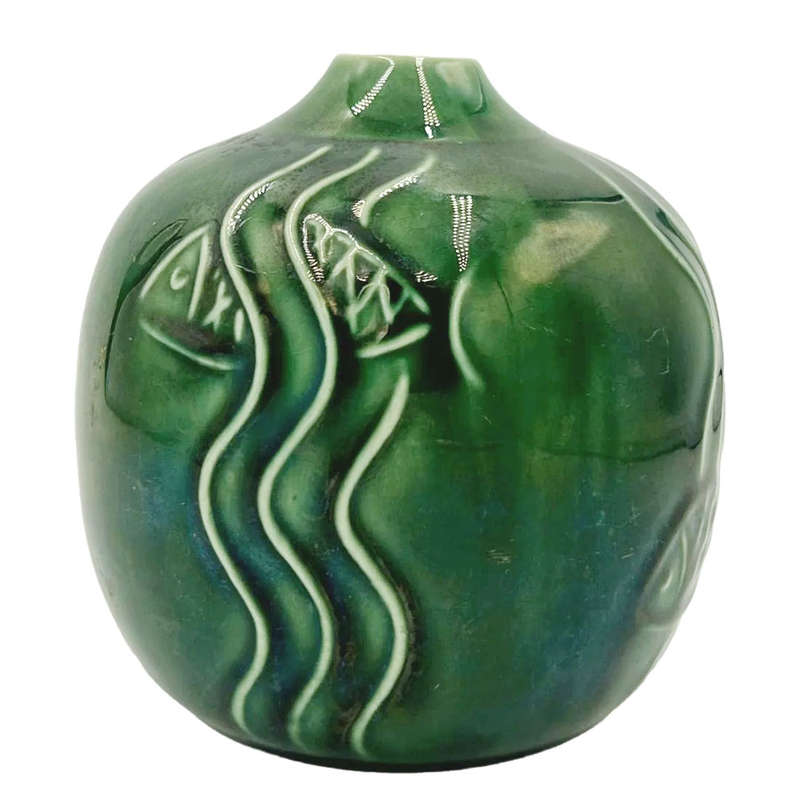 Drostdy Grahamstown Green Fish Pottery Vase C1950