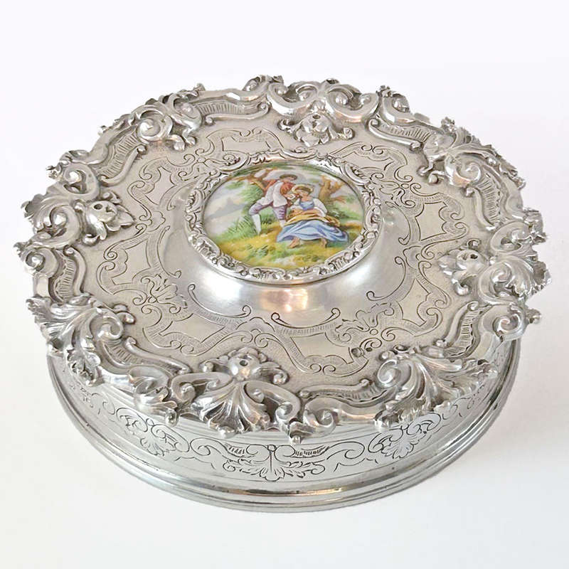 Portuguese Silver Baroque Bowl and Cover Porto Dresden Medallion C1938