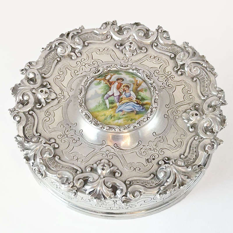 Portuguese Silver Baroque Bowl and Cover Porto Dresden Medallion C1938