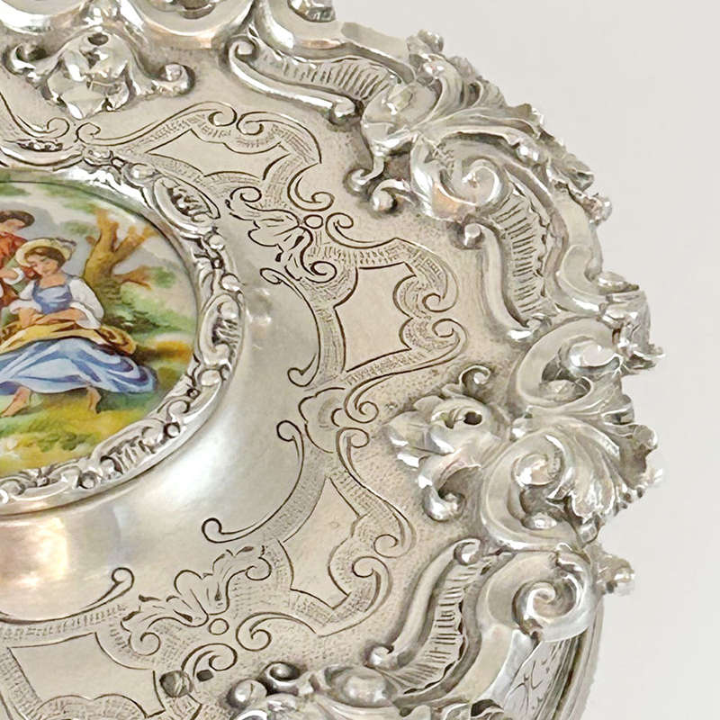 Portuguese Silver Baroque Bowl and Cover Porto Dresden Medallion C1938