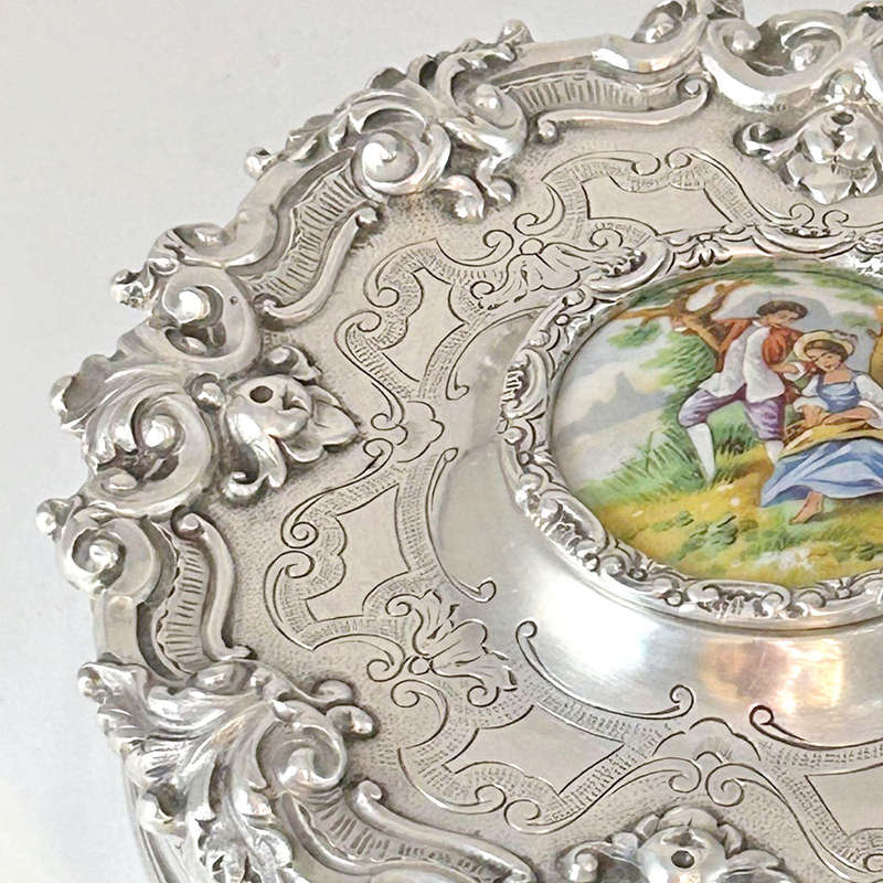 Portuguese Silver Baroque Bowl and Cover Porto Dresden Medallion C1938