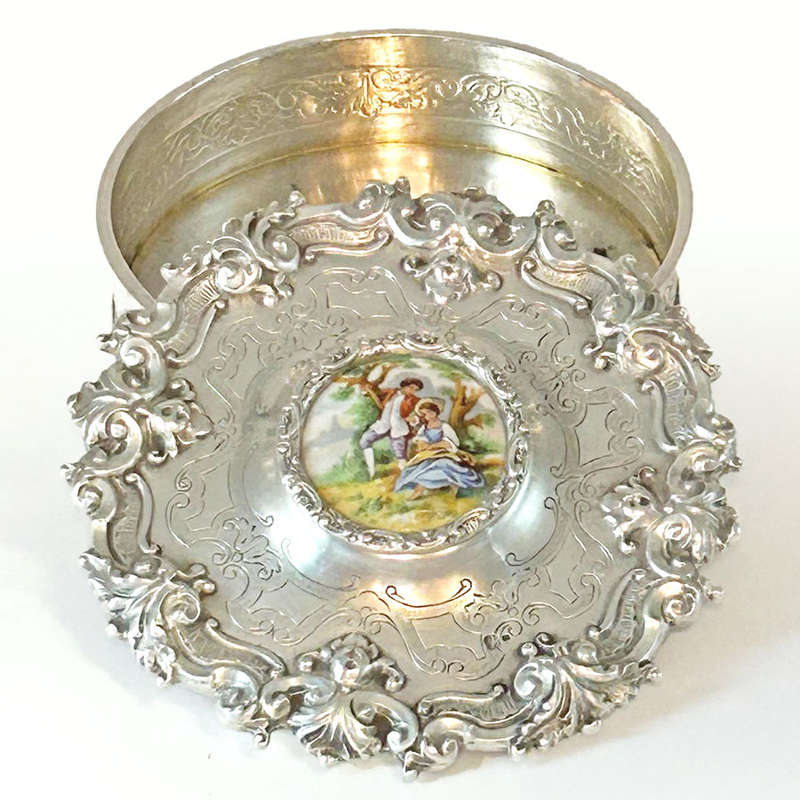 Portuguese Silver Baroque Bowl and Cover Porto Dresden Medallion C1938