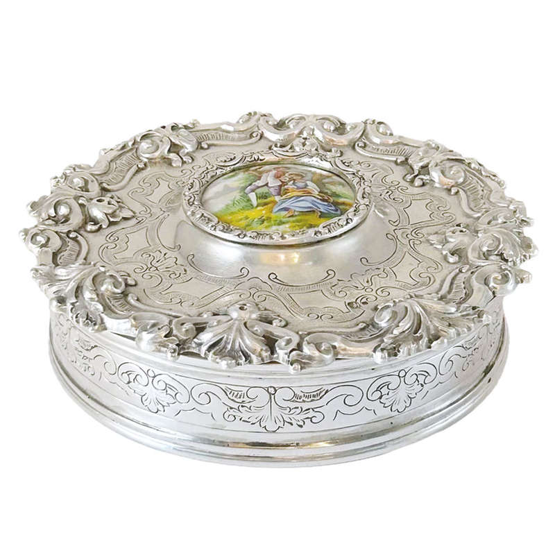 Portuguese Silver Baroque Bowl and Cover Porto Dresden Medallion C1938