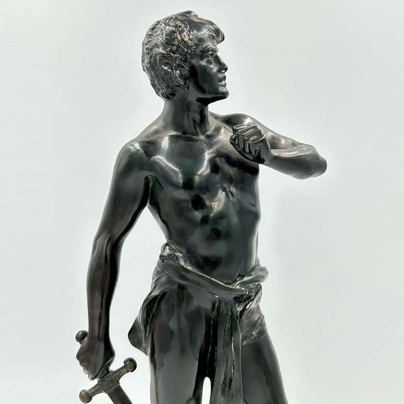 Bronze Figure Of A Warrior With Sword Signed 20th